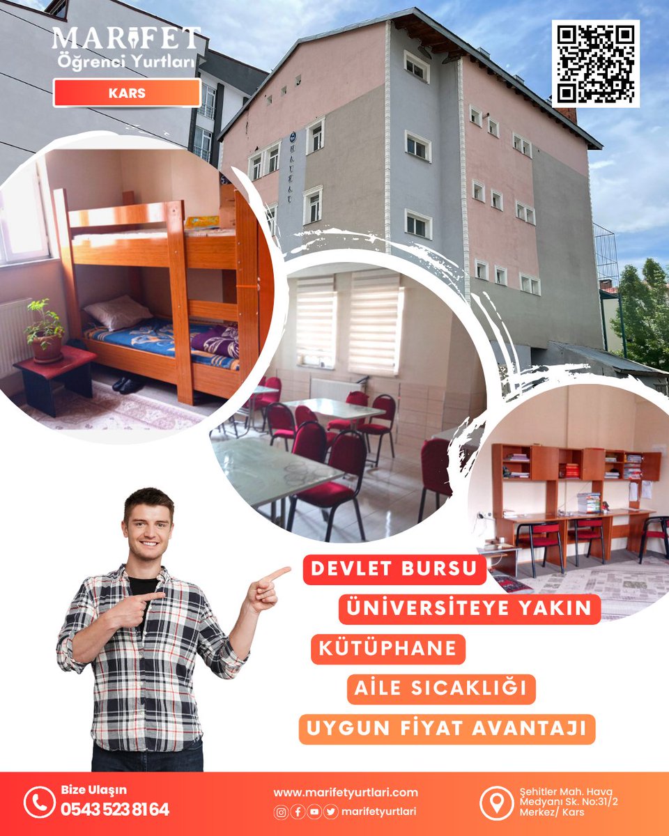 Kars Yükseköğrenim Erkek Öğrenci Yurdumuz, üniversitelere yakın konumuyla sizlere deneyimli ve güler yüzlü  hizmet sunmaktadır. 

#MarifetYurtları #ÖğrenciYurtları #Kars #KarsÖğrenciYurtları