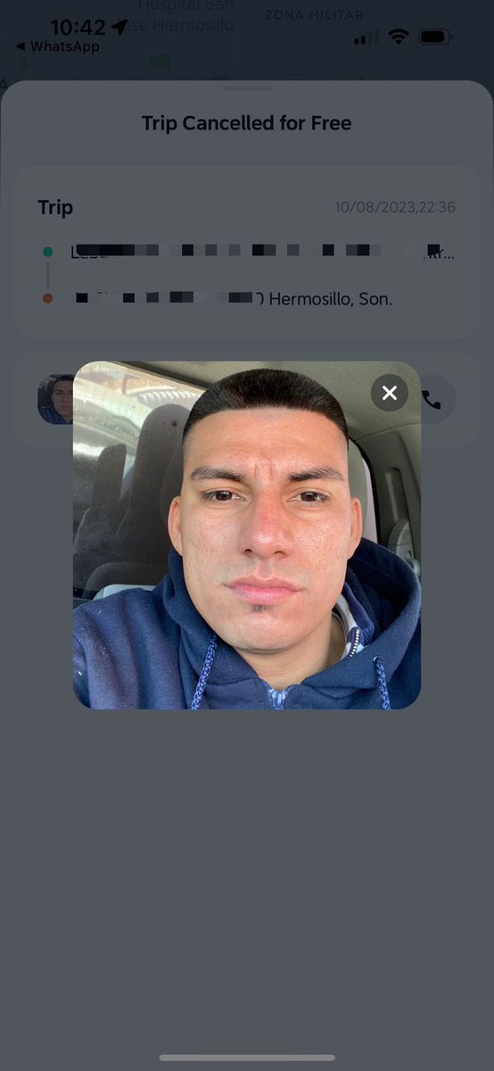 sylmanjarrez's tweet photo. Nunca me había tocado que fuera mi caso pero hoy lo fue, pedí un didi en la ciudad de #Hermosillo y cuando esté me comentó que ya iba al destino me mando mensaje diciéndome esto. Espero lo puedan ver y difundir para que identifiquen al conductor y no les pase nada https://t.co/9pH764eS5D