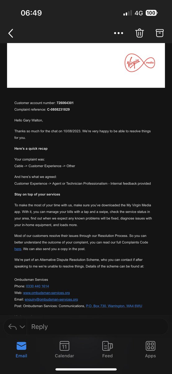 GaryWalton1983's tweet photo. Honestly this company is so bad, I made a complaint, they never got back to me and get this email.
Still have no internet 
@virginmedia https://t.co/TOwyM3ln3W