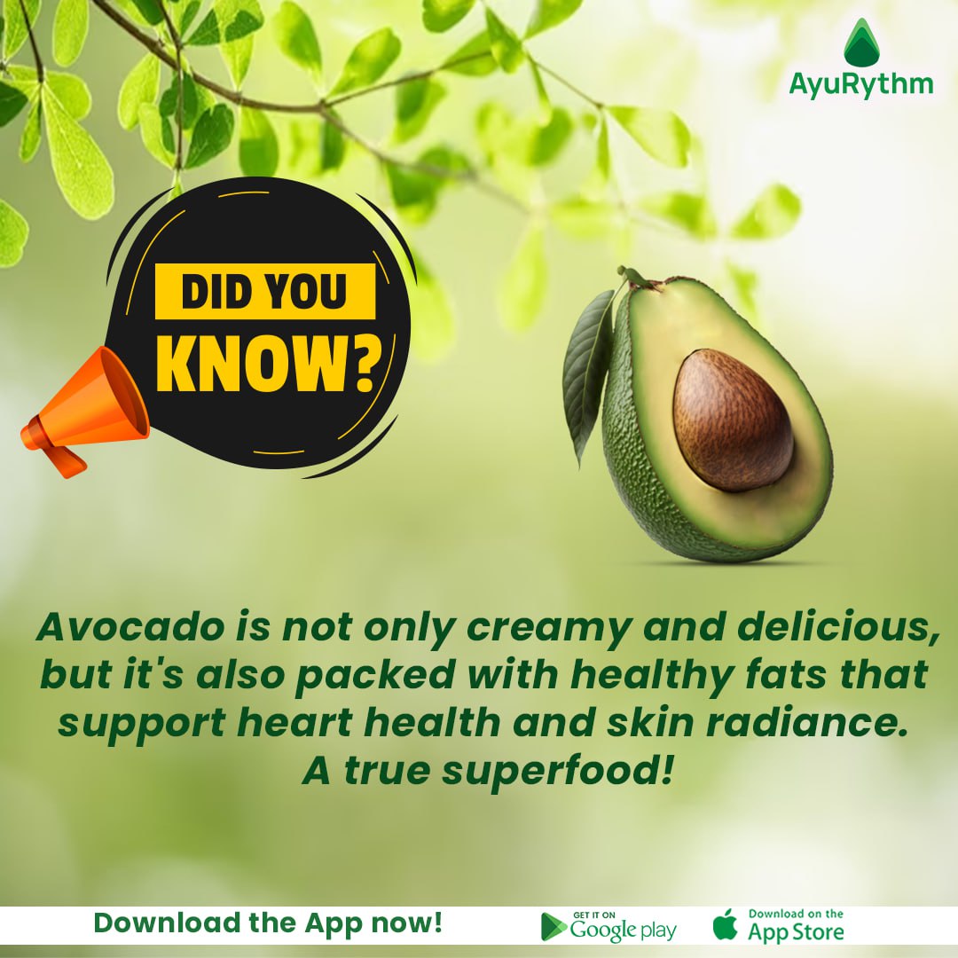 Did you know avocados🥑 are actually berries? Bursting with #nutrients and good fats, these little powerhouses are nature's gift🎁 for your #health!
Install the App Now❗️
Android:bit.ly/3T6iW0a
IOS:apple.co/42dStlD
#AyuRythm #avocadofacts #healthyeating #foodfacts