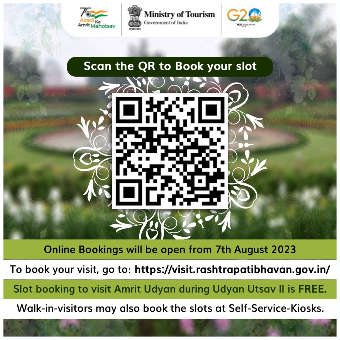 Experience India's rich heritage at #AmritUdyan, the captivating garden in Rashtrapati Bhavan! 

Immerse yourself in vibrant Summer Annuals from August 16 to September 16, 2023 (closed on Mondays) during Udyan Utsav-II.
#RashtrapatiBhavan #UdyanUtsav2023

visit.rashtrapatibhavan.gov.in
