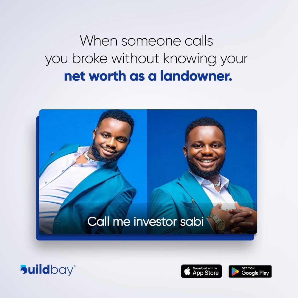 Buildbayltd's tweet photo. T.G.I.F๐ฅ๐ฅ
It's the weekend again๐บ๐ฝ๐๐ฝ, be like Investor Sabi and secure your future with Buildbay today๐๐.
Say HI to get started๐ค
#buildbay
#landowner
#proptech https://t.co/fbedQ89BfA