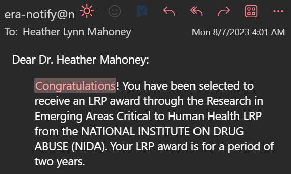 HeathrLyn's tweet photo. I'm so excited to announce that my @NIH_LRP app was funded by NIDA! I'm so grateful for all of the help and support that got me here - absolutely life-changing stuff. https://t.co/qU2EpHDRkw