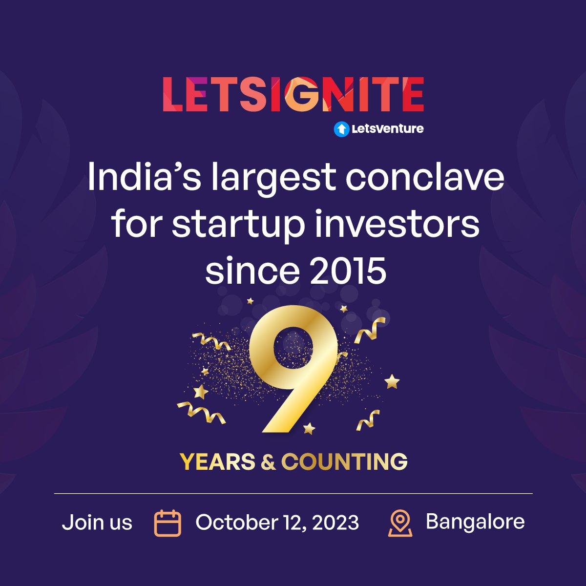 LetsVenture (@letsventurein) on Twitter photo 🎉 We’re back with the 9th edition of #LetsIgnite - India’s largest conclave for startup investors since 2015 - Bigger & better!
Save the date: October 12, 2023
Inviting all #privatemarket investors: letsventure.com/letsignite?utm…
<a href="/shantimohan/">Shanti Mohan</a> #LetsIgnite2023 🎉 We’re back with the 9th edition of #LetsIgnite - India’s largest conclave for startup investors since 2015 - Bigger & better!
Save the date: October 12, 2023
Inviting all #privatemarket investors: letsventure.com/letsignite?utm…
<a href="/shantimohan/">Shanti Mohan</a> #LetsIgnite2023