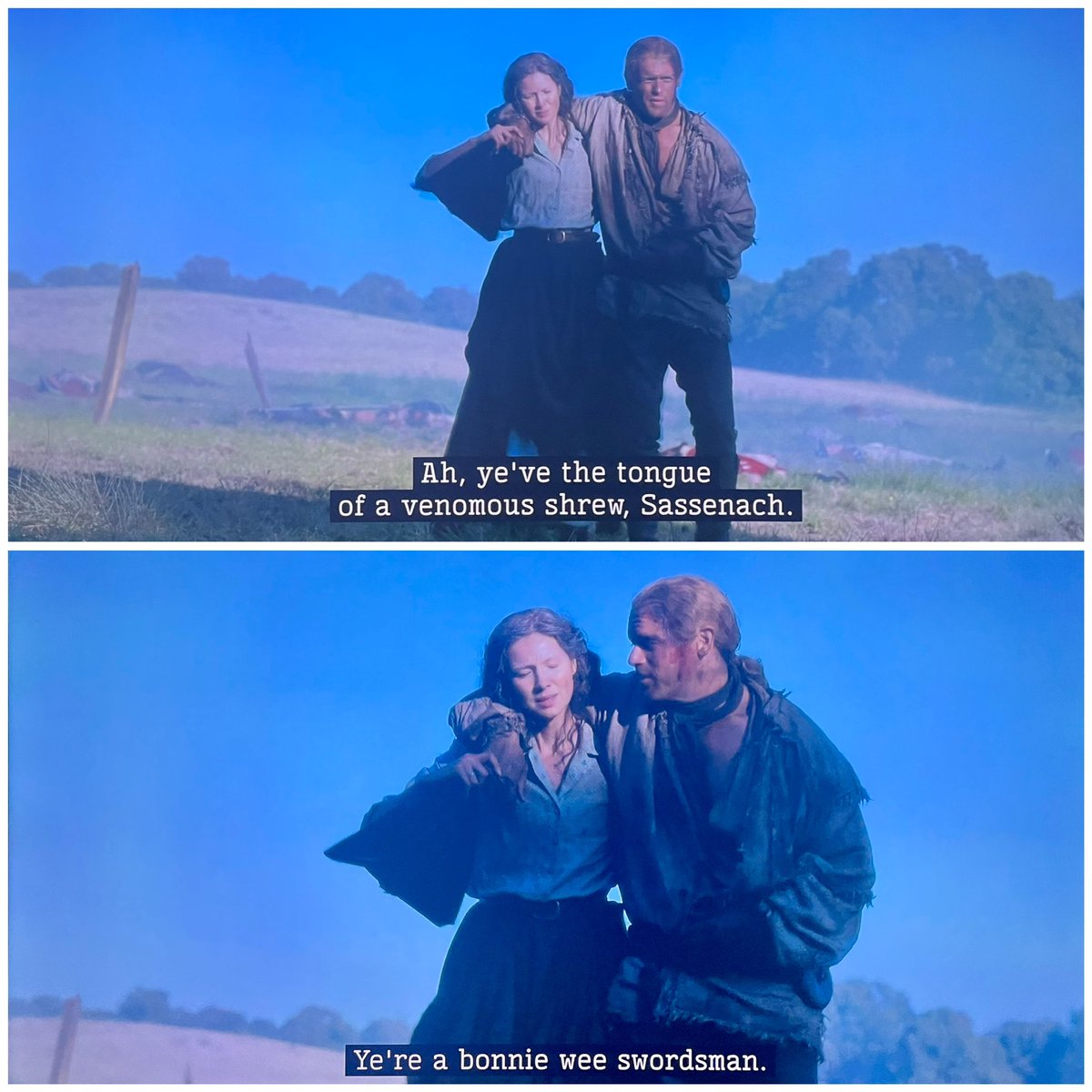 4b0ysandaqueen's tweet image. First the insult. Then the praises. 🤣 
I love these two! ❤️ #TheFrasers #OutlanderAtMidnight  #Outlander