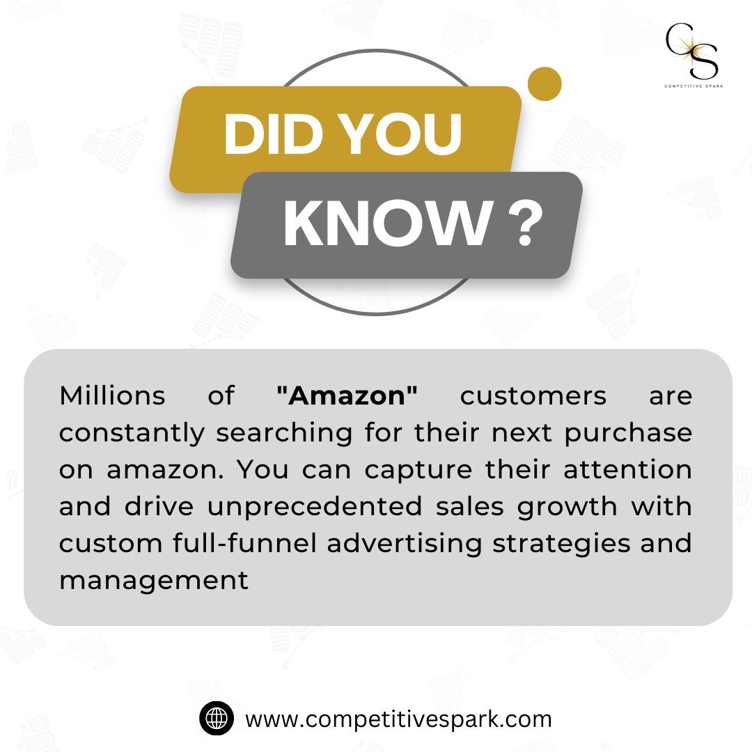 Ely_CompSpark's tweet image. Attention all business owners and entrepreneurs! 🚀 Did you know that millions of avid &quot;Amazon&quot; shoppers are constantly on the hunt for their next exciting purchase? 🛍️💻

competitivespark.com ✅

#CompetitiveSpark #AmazonSuccess #SalesGrowthMagic #UnleashYourPotential