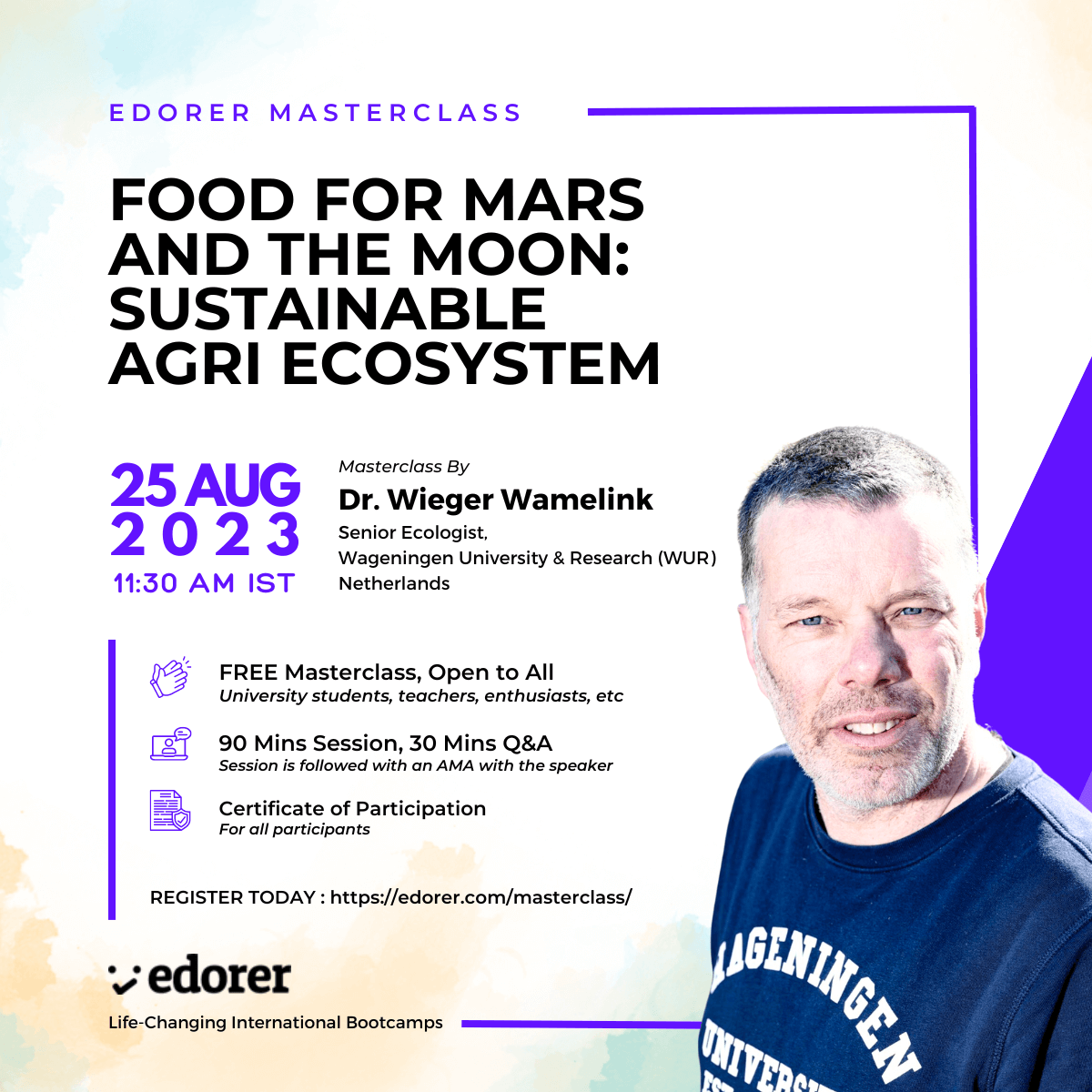 edorerglobal's tweet photo. We invite your university officials, teachers and students to the Free Edorer Masterclass with esteemed Senior Ecologist, Dr. Wieger Wamelink @wamelink_wieger from Netherlands.
Register here: https://t.co/wQHLKjs6iu
#edorer #masterclass #learning #agribusiness #bootcamps https://t.co/PEiRI4FM5k