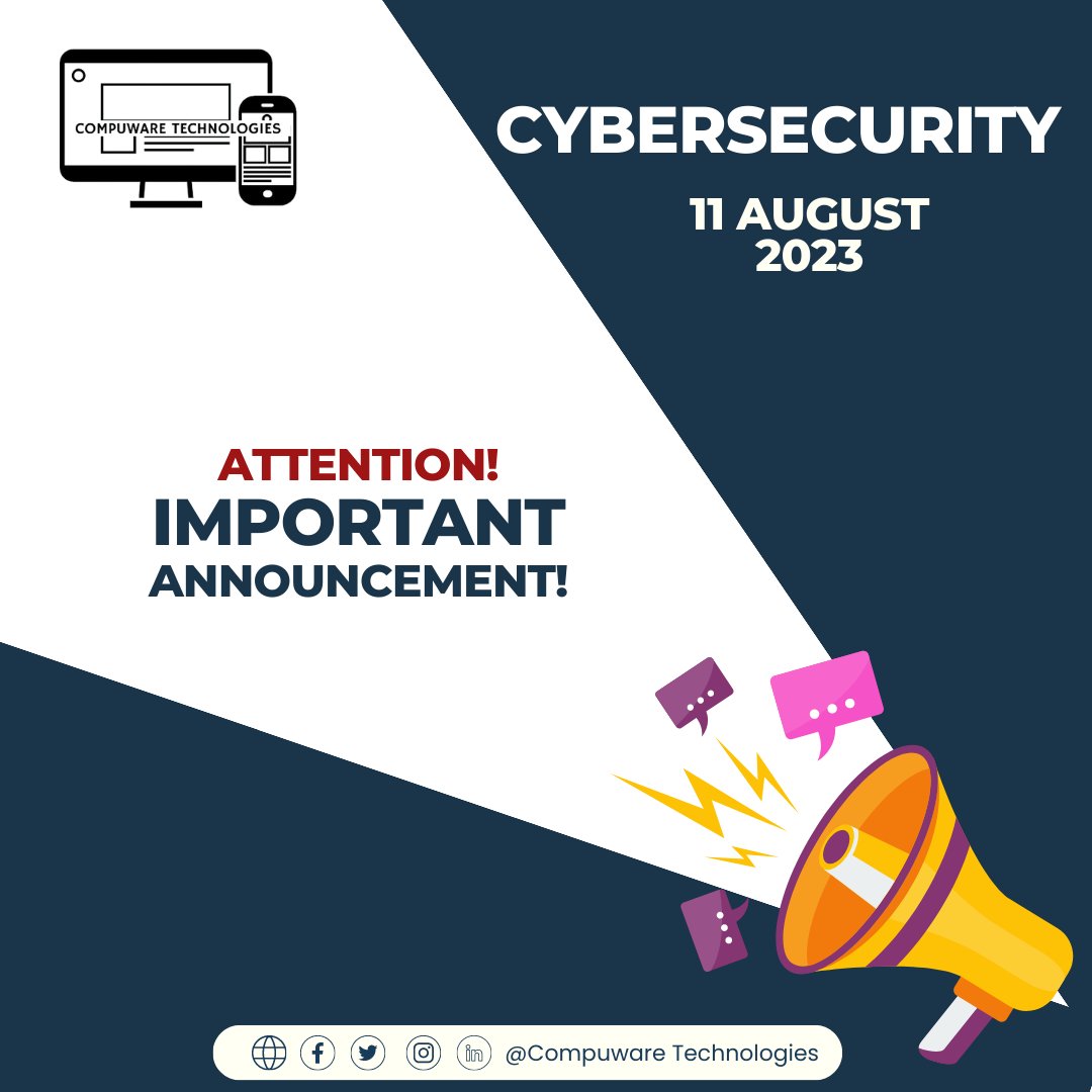 CompuwareIT's tweet image. 📷 Unveiling Event: August 11, 2023 – Embrace the Future of Cybersecurity! 📷📷
Get ready to witness a monumental shift in the digital landscape. On August 11th, 2023, we&apos;re proud to present a game-changing unveiling event focusing on Cybersecurity.