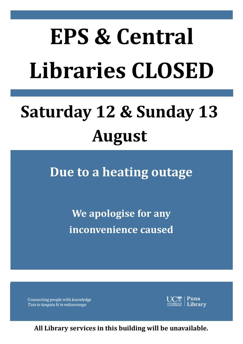⚠All UC libraries closed Saturday 12 and Sunday 13 August due to an unscheduled heating outage. We apologise for any inconvenience caused.
