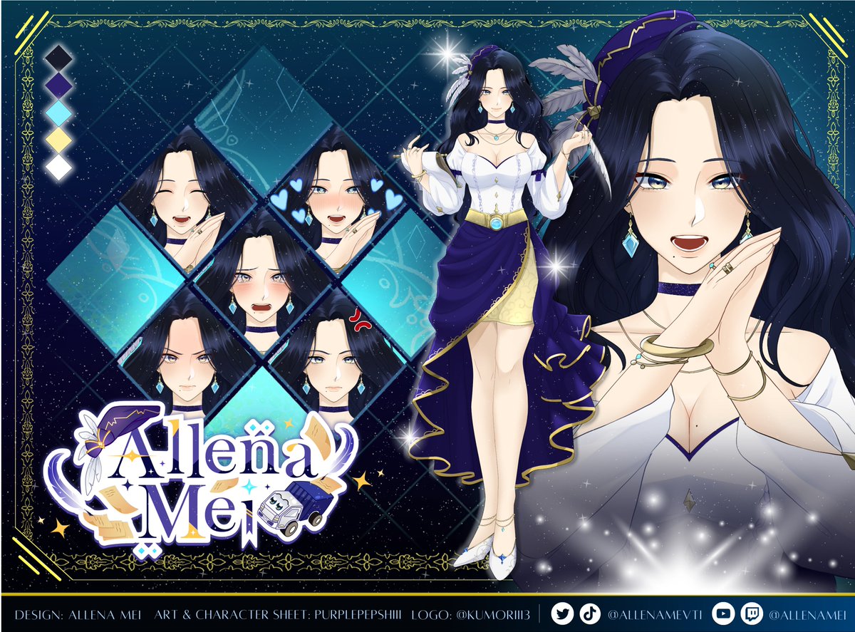 AllenaMeiVT's tweet photo. 💫 OFFICIAL CHARACTER SHEET💫 

Hi I'm Allena Mei, your Celestial HR Vtuber of the Isekai World! I judge and profile people to be Isekaid into different worlds!  

I work with Truck-kun who does the crashing!
Think you're worthy for another life?😏

#Vtubers #VtuberDebut #Live2D https://t.co/x2WeQMmX4Z