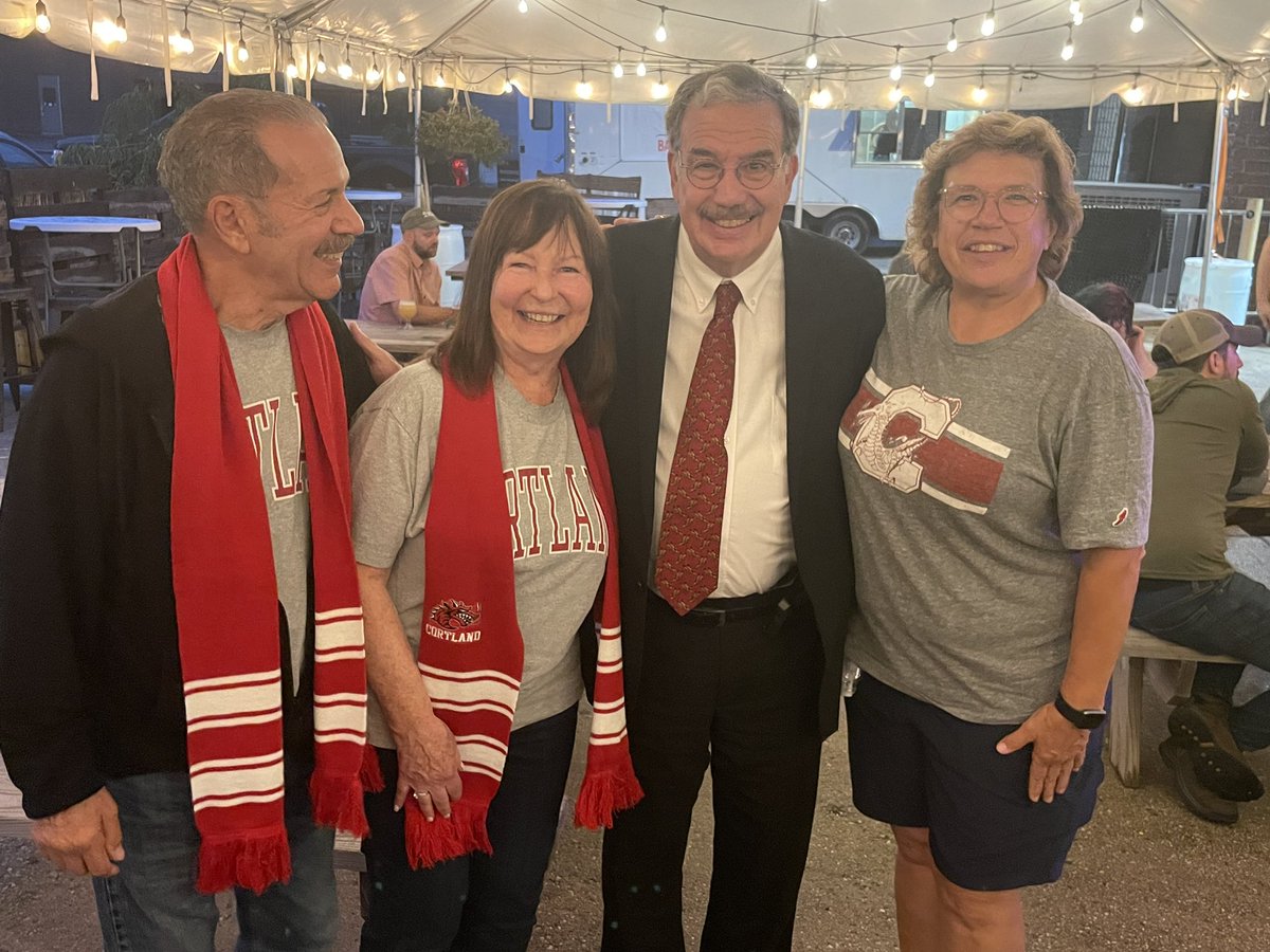 KKoshansky's tweet photo. Although Cortland Night at the Ducks game was cancelled due to last nights weather, we were still able to spend quality time with President Erik Bitterbaum. Red Dragons forever!#cortlandalum @CortlandAlumni https://t.co/NBCLB8Se27
