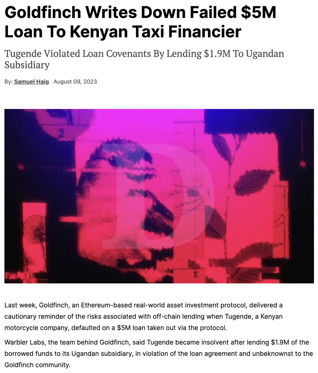 emergentXY's tweet photo. How many times do we have to see this... just because it's 'DeFi', doesn't mean all the rules of TradFi get thrown out the window

Origination is the single most important part of any credit operation. Fancy decentralised infra is worthless without good quality credit origination https://t.co/qP8Y31fZ6N