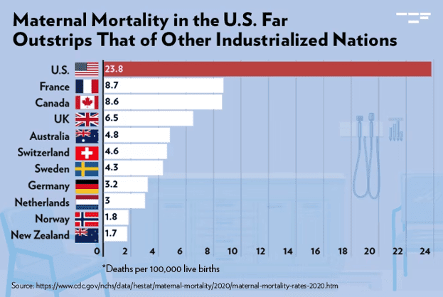 ThatChrisRyan's tweet photo. Further evidence that the US is a failing nation. 15X more women die in childbirth in the US than in New Zealand. https://t.co/qw4avehKf9