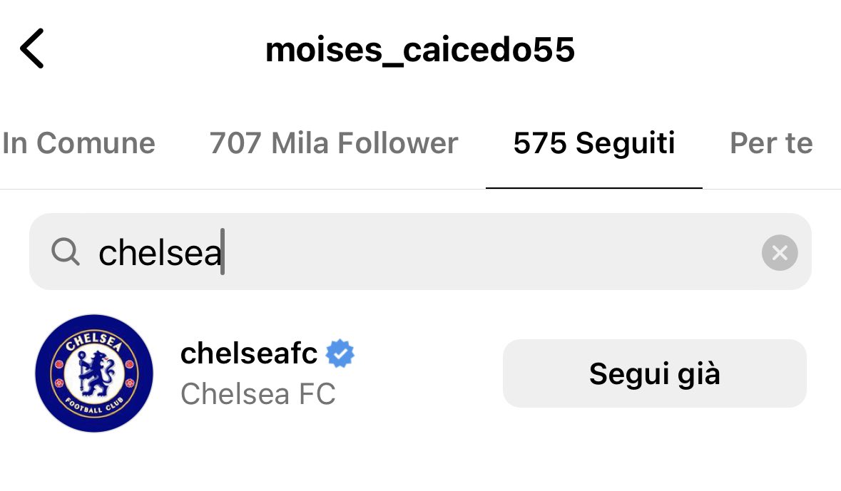 Moisés Caicedo just started to follow Chelsea on Instagram. 🔵📱🇪🇨 #CFC He’s been very clear as revealed 1h ago: he only wants Chelsea.