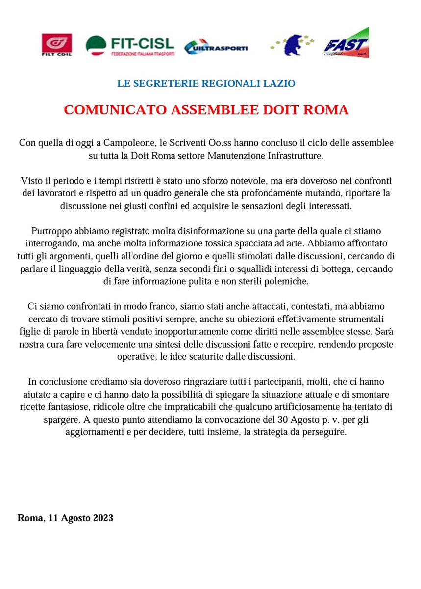 Sindacato Lavoratori Mobilità Fast Confsal Lazio tweet media