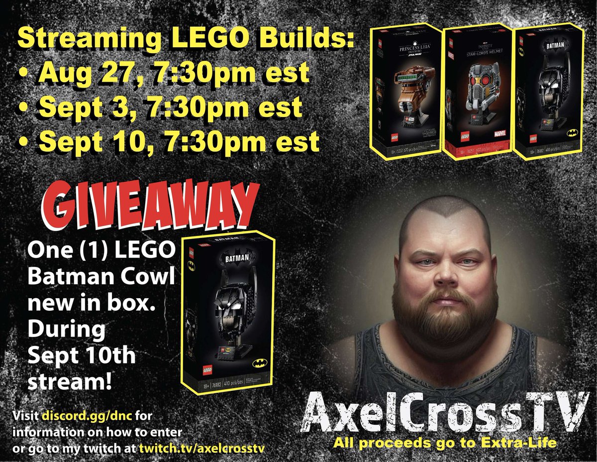 DragonNation11's tweet photo. Our very own @Axel_Cross will be doing a charity donation giveaway. Come donate for a chance to win this cool Lego set! https://t.co/lJppe9nNka