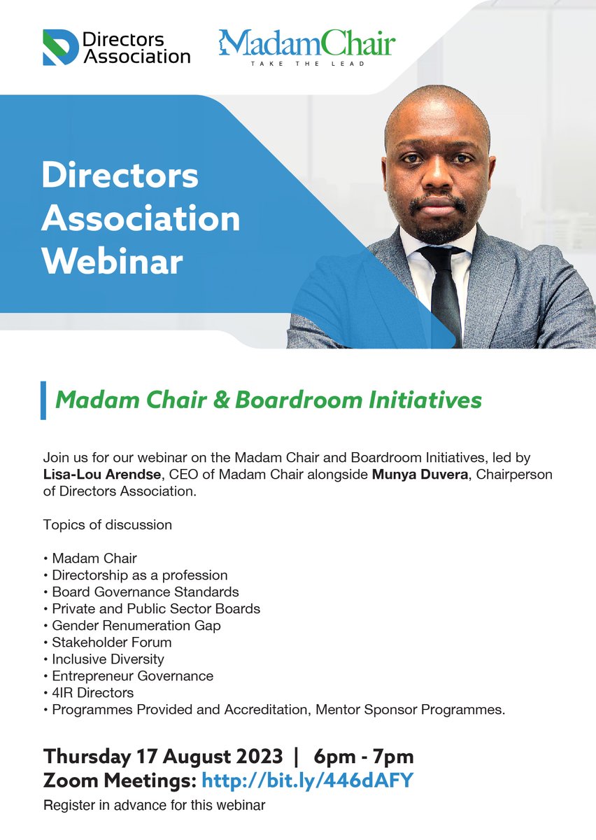 DirectorsAssoc's tweet photo. PREPARE YOURSELF FOR A MIND-OPENING ENCOUNTER!

Save the 17th of  August 2023, on your calendars.

Ask questions, learn from the demands of our industry, and obtain insightful knowledge.

Share the word and step up the ladder in your leadership development!
 
#WomenEmpowerment https://t.co/UC9utfM6Ou
