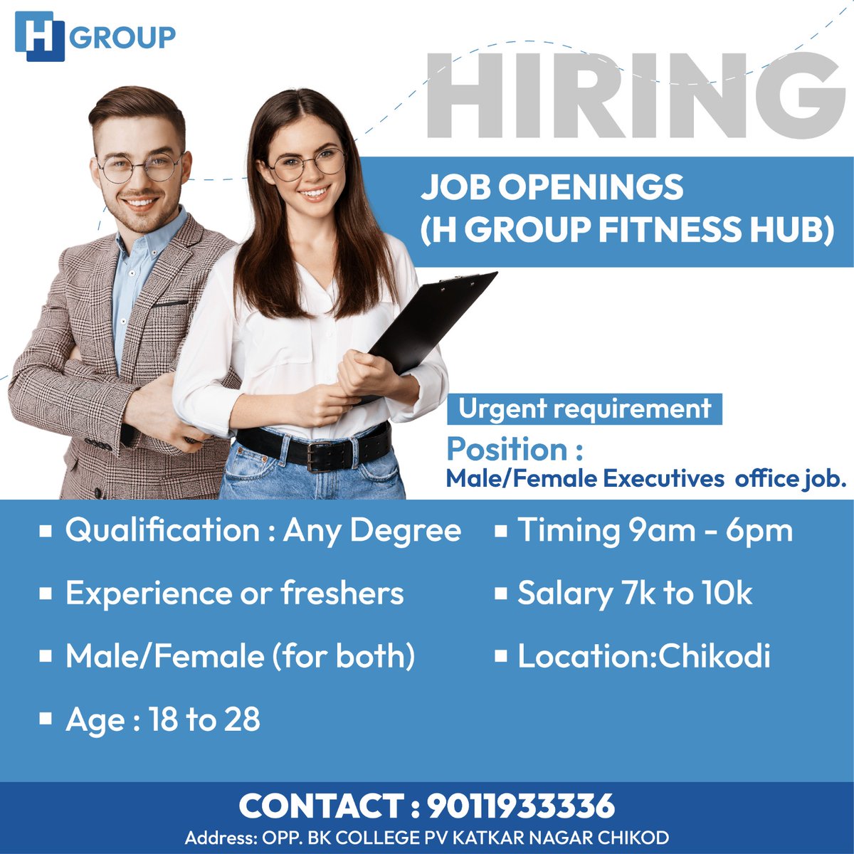 HGroup05's tweet photo. We are hiring Male/Female executives.

Grab your opportunity.

#hiring #jobs #jobsearch #maleexecutive #femaleexecutive #manager #hiringjobs #Hgroup #Chikodi #gym #healthy https://t.co/s1mLUr6KQl