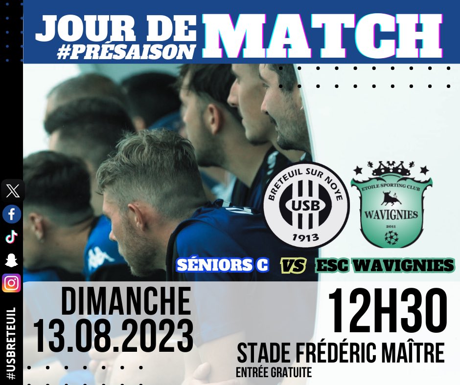 USBreteuil's tweet photo. #reprise #groupe #SeniorsC
On enchaîne la presentation des groupes avec les Séniors C qui évolueront en D3 - District Oise De Football
Coachs :
- Nicolas Hasin
premier match de préparation :
Dimanche 13/08 - 12h30 vs ESC Wavignies - stade Frédéric Maître
🔵⚫️ https://t.co/7K27zmkqOD
