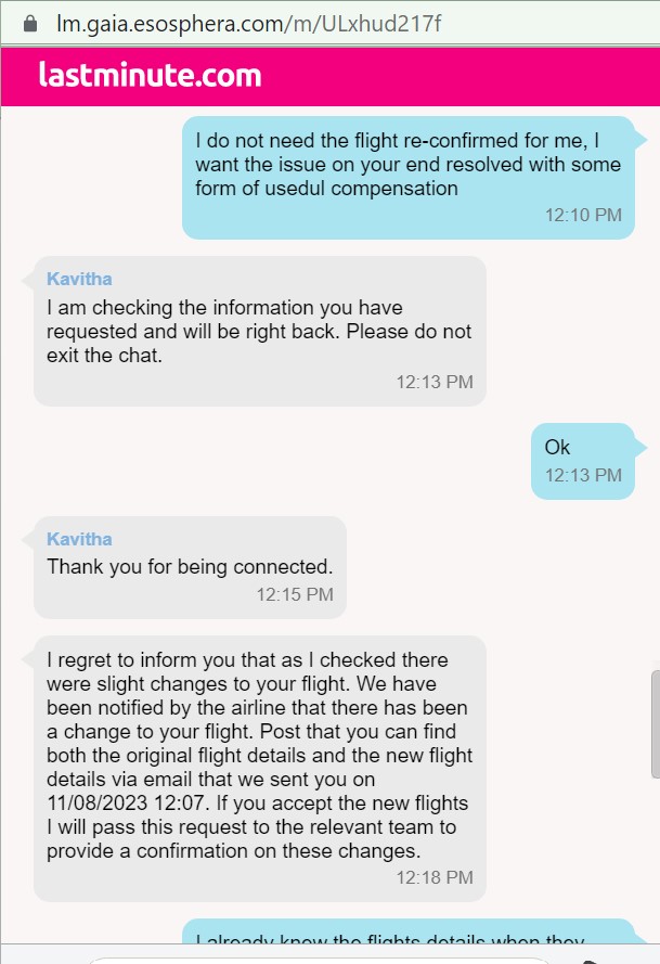 Maxi72's tweet photo. @lastminute_com All week we've been trying to speak to an actual person for help, and you can only offer me a chatbot or noreply email address. An error in your system will cost me 100's of pounds and I'm seeking a form of reasonable compensation. https://t.co/IH8M7zcttA