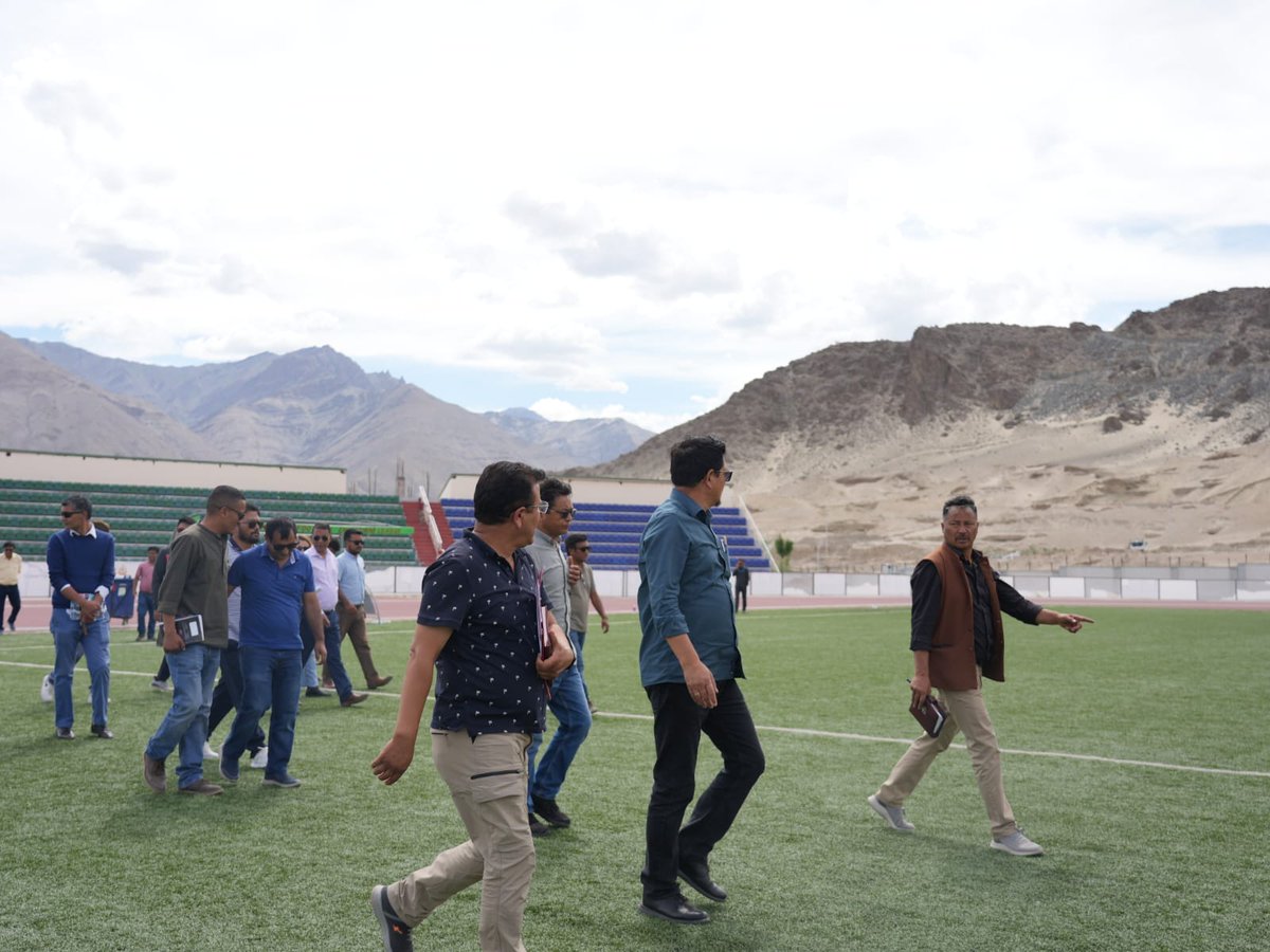 LAHDC_LEH's tweet photo. CEC @tashi_gyalson along with MP Ladakh @jtnladakh, Dy Chairman @Angchuk5, Secy Sports @Ravinder_Dangi1 &amp; @DC_Leh_Official Santosh Sukhadeve visited Astroturf Open Stadium to inspect ongoing preparations for upcoming 'Climate Cup' Football Tournament. https://t.co/1rN44f63D1