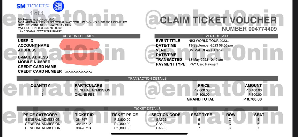 enhat0nin's tweet photo. wts lfb ph ticket

niki nicole world tour in manila 2023

⁃three (3) gen ad 502 row c
⁃selling for d same price
⁃pampanga/tarlac
⁃u can opt for shipping of tix (at ur own risk)

*see attached pic for the ticket info
*reply or dm then let’s transact on my main acc 🫶🏻 https://t.co/xJBpPR53v0