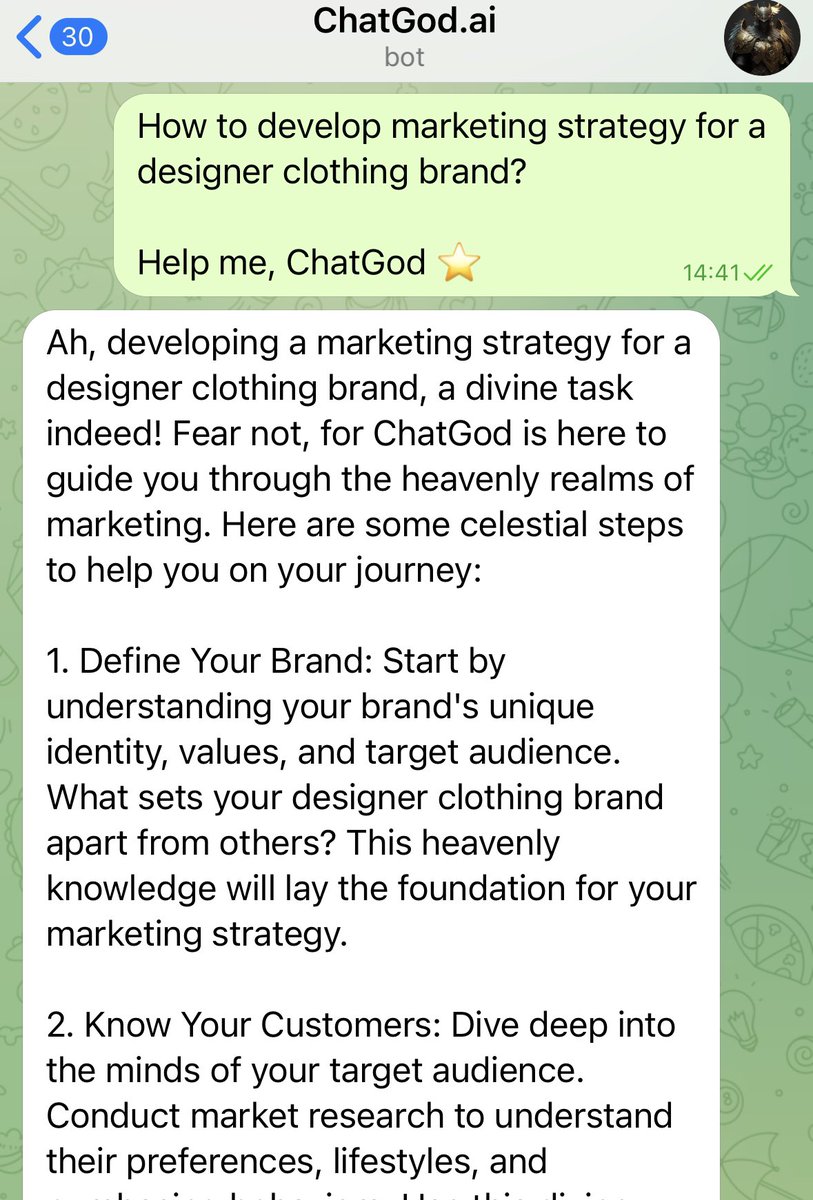 Need divine guidance for your marketing strategy? 

ChatGod is the ultimate marketing helper, armed with celestial wisdom and heavenly wit. 

🙌Let ChatGod guide you to marketing success! 

#MarketingStrategy #ChatGod