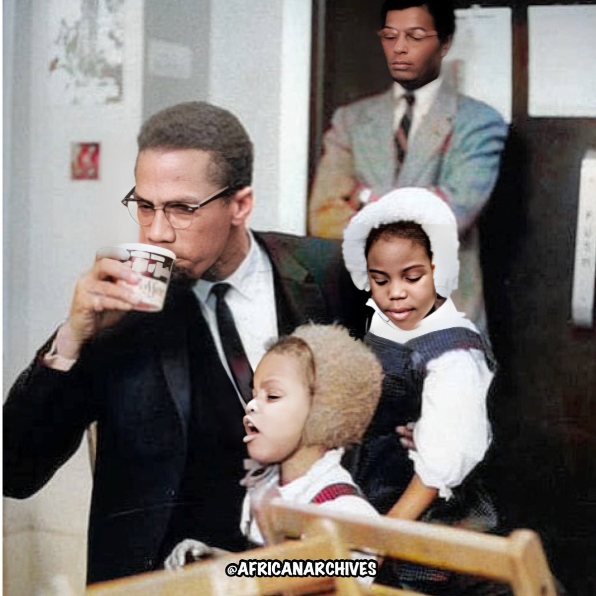 AfricanArchives's tweet image. Malcolm X relaxing with two of his daughters a day before he was assassinated.