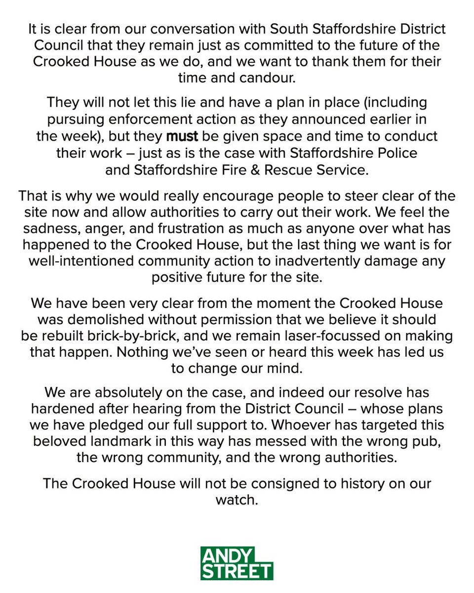 andy4wm's tweet photo. The Crooked House will not be consigned to history on our watch.

Full statement from @alex__claridge &amp; I following our meeting with South Staffordshire District Council👇🏻 https://t.co/apcinDfdwi