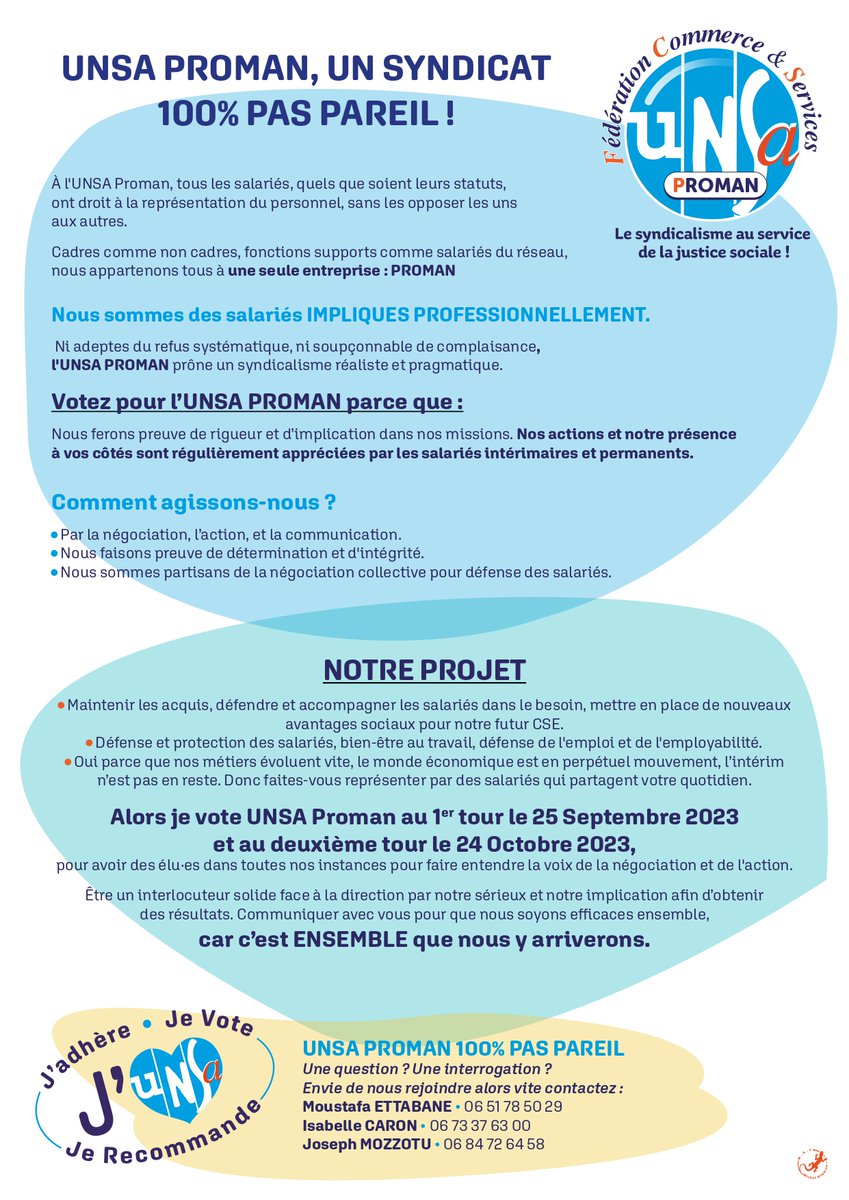 InterimUnsa's tweet photo. L'UNSA avec @UnsaFcs arrive chez @Proman_Interim . Un syndicat constructif et force de propositions ! Vous êtes intérimaire ou salarié permanent en agence et au siége, votez UNSA PROMAN ! Un syndicat 100% PAS PAREIL. CC @UnsaManpower @Unsaadecco @BrigitteDelisl3 @UnsaFcs https://t.co/RXfGt4DgQo