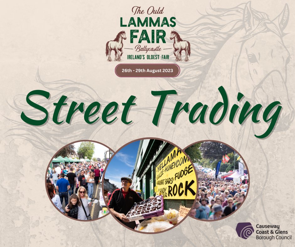 EventsCauseway's tweet photo. Lammas Fair 2023
Street Trading returns to the Lammas Fair on Monday
28th from 10am – 8pm &amp; Tuesday 29th August from 10am – 6pm! Make sure to pick up some famous Dulse and Yellowman!
#LammasFair #ballycastle #ccgbc #visitcauseway https://t.co/DktfRM9U87