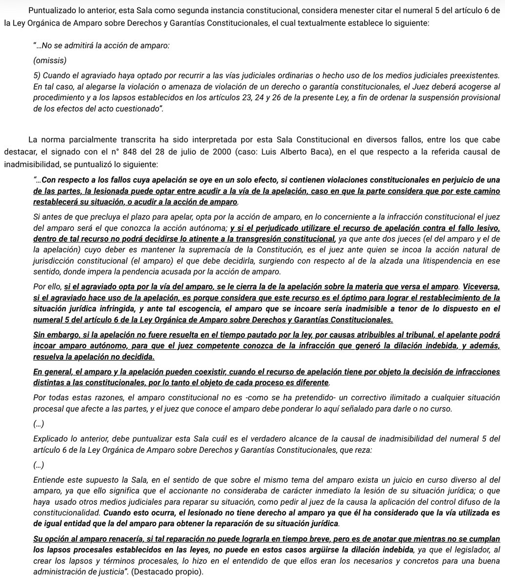 WilsonGomezGB's tweet photo. Sentencia N° 0394 del 28/04/2023 Sala Constitucional @TSJ_Venezuela Coexistencia del recurso de apelación con el amparo constitucional cuando la apelación no fuere resuelta en el tiempo pautado por la ley, por causas atribuibles al tribunal. 🧐☕
https://t.co/JdxR41Ktg2 https://t.co/Jbniq2wejs