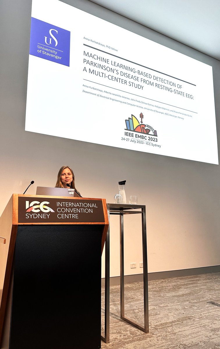 BMDLabUiS's tweet photo. Our Ph.D. research fellow Anna Kurbatskaya presented her work “Machine Learning-Based Detection of Parkinson’s Disease from Resting-State EEG: A Multi-Center Study” 45th IEEE (EMBC) Conference held in Sydney, Australia on July 24-27, 2023.

Link to paper: https://t.co/0VLkgXY2Sw https://t.co/A2O8zWdljo