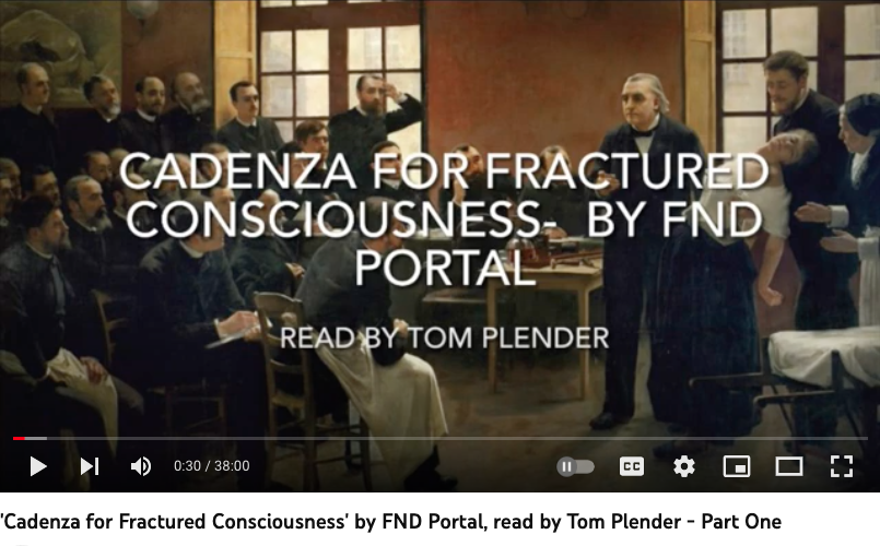 A while back @FndPortal and myself collaborated on an audio version of his seminal article on #FND functional neurological disorder - 'Cadenza for Fractured Consciousness' . If you're interested in FND do check it out- youtube.com/watch?v=buSwZM…