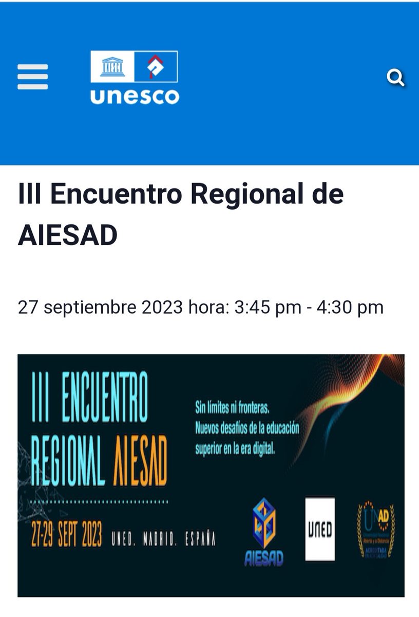 iesalc.unesco.org/evento/iii-enc….
27 septiembre 15:45- 16:30 (hora Madrid, GMT+2) <a href="/FrancescPedroED/">F. Pedró ED</a>, director de UNESCO IESALC, dictará la Conferencia: La transformación digital de la educación superior y el reto de la inteligencia artificial. La perspectiva de  de la UNESCO <a href="/aiesad_org/">AIESAD</a>