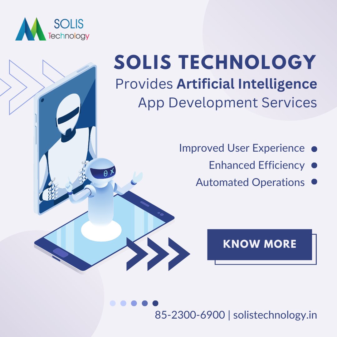 solistechnology's tweet photo. #SolisTechnology Provides #Artificial #Intelligence #App #Development Services

#ImprovedUserExperience
#EnhancedEfficiency
#AutomatedOperations

With #Solis #Technology, you'll get the best customized #AI #appdevelopment services for your #business. https://t.co/0gcSrUJK1y