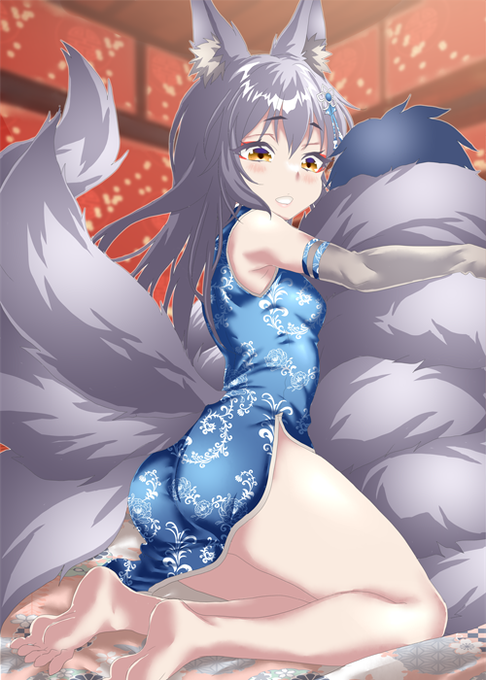 狐娘さんΣφ三φ(:3」∠)_尻尾を伸ばしてモフ巻きされた上でギュッとされるやつ #オリジナル 