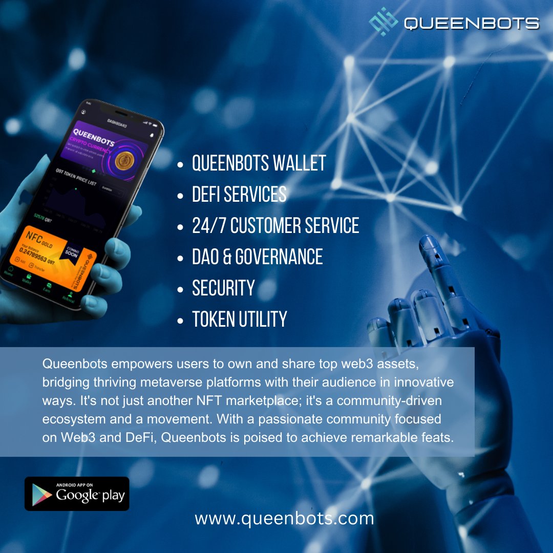 QBTofficial's tweet photo. Own, Share, and Transform: Join the Queenbots Movement for a Web3 Revolution!

#CryptoRevolution
#BlockchainBillionaires #DeFiDynamics
#NFTMania #DigitalGoldRush #AltcoinExploration
#TokenTrends #CryptoInnovation
 #CryptoFutures #TokenEconomy
#CryptoBuzz #CryptoTwitter https://t.co/Q8eCbWFR1N