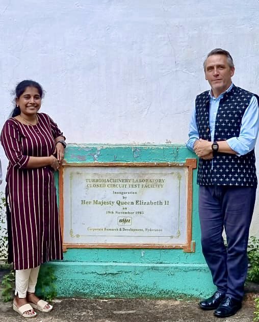 This picture is extra special and depicts the true sense of #UKIndia #LivingBridge.One of the labs at R & D was inaugurated by Her Majesty Queen Elizabeth II in 1983..!Having Gareth @UKinHyderabad & myself, a #Chevener, by the sides, happening @BHEL_India is a great moment🥳🤩