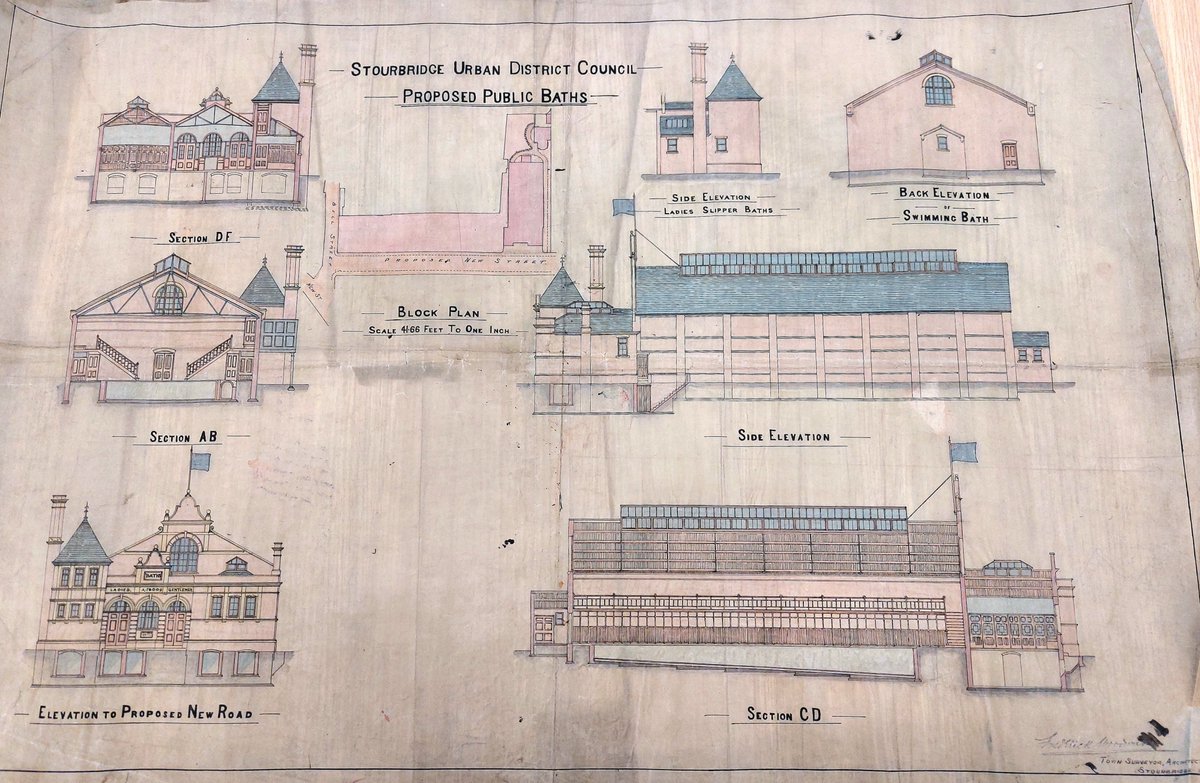 This week's maps and plans features #Stourbridge Public Baths by architect Frederick Woodward in 1899. These are from the Public Works Dept Collection, Acc 8613.

Here is an interesting article about the Baths with a photo of the building:
pressreader.com/uk/black-count… 

#MapMonday