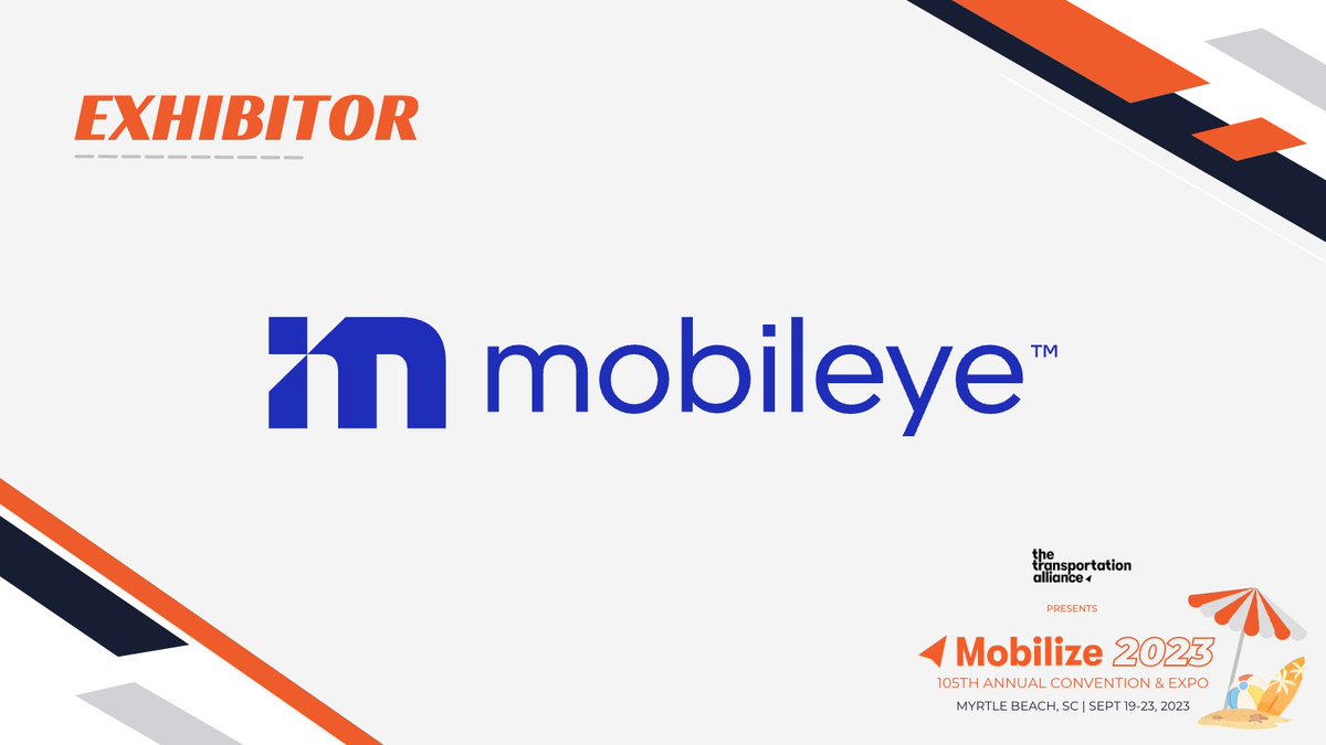 TranspoAlliance's tweet photo. 🏖️ Exhibitor Spotlight: @Mobileye 

Thanks to Mobileye for exhibiting at Mobilize 2023! Check them out September 19-23, 2023 in Myrtle Beach, SC!

Learn more about Mobileye: https://t.co/vQ3mSVtK1o

Save your seat for Mobilize 2023 and register here: https://t.co/y4mD9kYnst https://t.co/u6pDIAiHVr