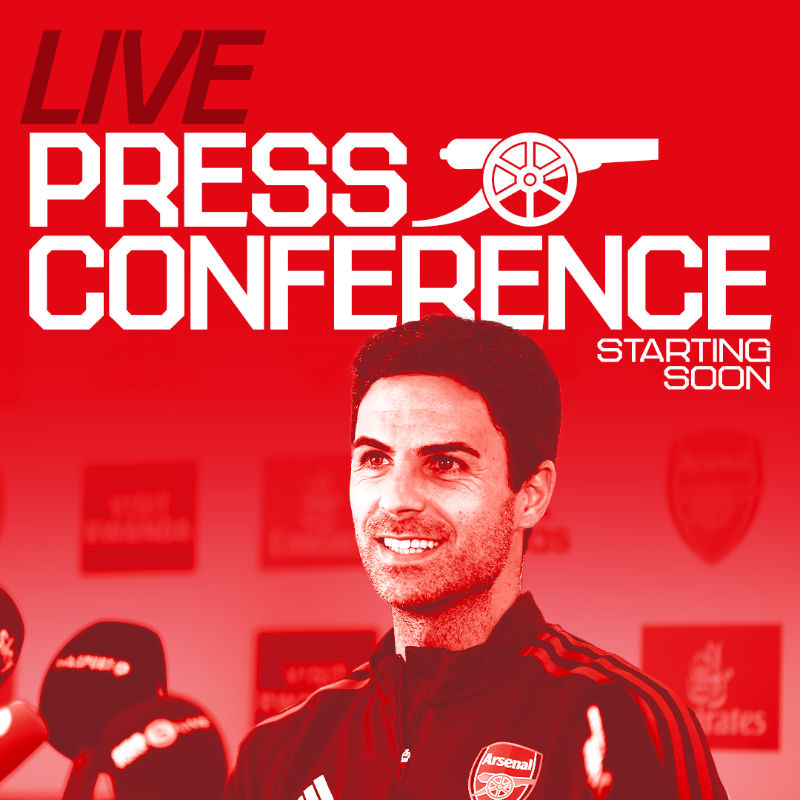 Arsenal's tweet photo. 📰 Mikel will be speaking to the media shortly

🕜 Tune in from 1:30pm (UK) to watch his press conference LIVE 👇