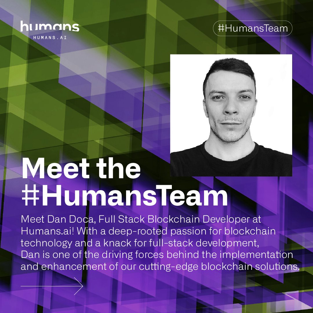 humansdotai's tweet photo. 1/9
If it's Friday, it's meet the #HumansTeam!
Meet Dan Doca, our Full Stack Blockchain Developer at https://t.co/a1YRwGXiSY!
He collaborates closely with cross-functional teams, to ensure a cohesive and user-centric experience throughout our blockchain implementation. https://t.co/mchNowq7X2
