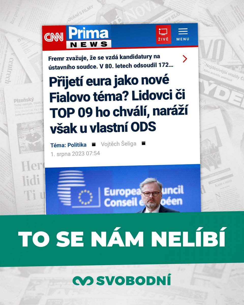 svobodni's tweet photo. Chcete korunu nebo euro? 🇨🇿 70-80% Čechů odmítá zrušení koruny a zavedení eura. V naší vládě je bohužel poměr docela jiný… 😡🙃

@vondraczech_cz má jasno! Korunu si musíme zachovat, protože je schopná reakcemi svého kurzu tlumit dopady krizí: „Pokud se vláda vzdá vlastní měny, české koruny, zachová se jako lékař, který se vzdá používání antibiotik pro všechny budoucí pacienty.”

Souhlasíte? ✍️ https://t.co/itIPv4orCa✍️
