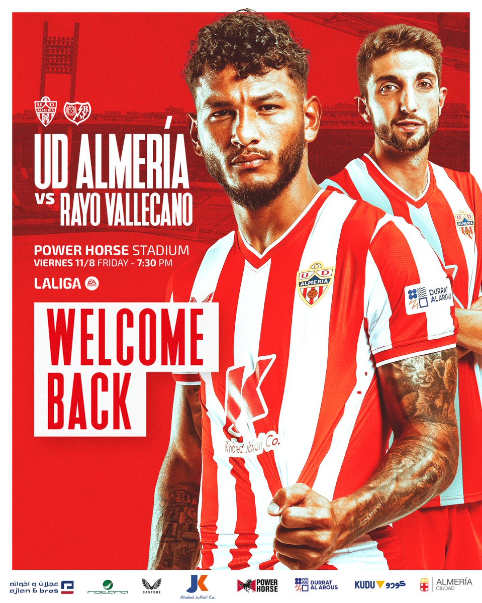 𝐌𝐚𝐭𝐜𝐡𝐝𝐚𝐲  

🤩 ¡Estamos de vuelta!  

🆚 <a href="/RayoVallecano/">Rayo Vallecano</a>. 
⌚️ 19:30 h.  
📍 Power Horse Stadium. 
📺 <a href="/MovistarFutbol/">Fútbol en Movistar Plus+</a>. 
📻 #UDARadio.  

#AlmeríaRayo | #VamosAlmería