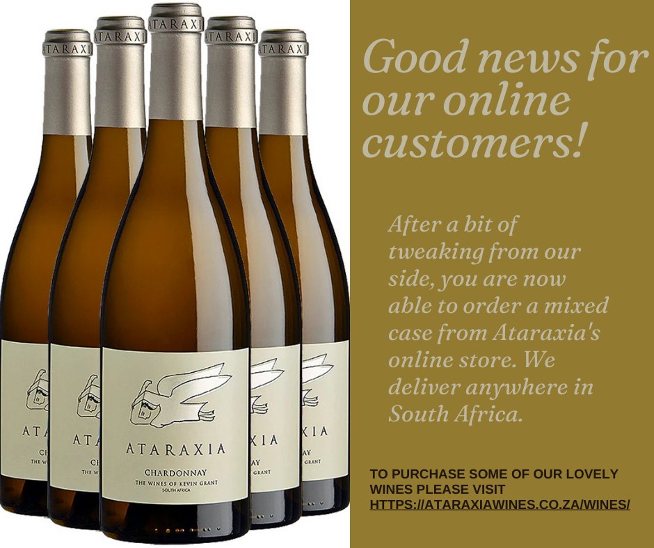 Another exciting announcement 🎉

From today onwards you can order a mixed case of your choice on our Ataraxia website. Delivery only R75 per case!

VIP Club members get 20% discount 😉

#TGIF #WEEKENDVIBES