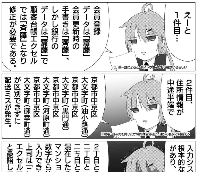yontengoP's tweet photo. ちょうどタイムリーなのか
タイムリーじゃないのか分からないんですが

明後日のコミケで出すのが
「斉藤」「斎藤」「齋藤」「齊藤」
「京都市大文字町」「京都市大文字町」「京都市大文字町」を見分ける話なので、興味ある方は是非に🙏

🔽ビタワン☃️先生(@vitaone_ )の
C102(日)西あ-55a となります