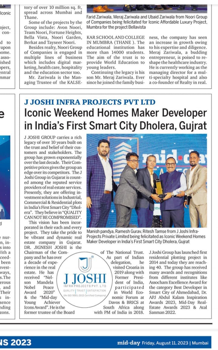 dholeraplot's tweet image. Today&apos;s Mid-day on 36 number page our award winning photo with company profile is printed