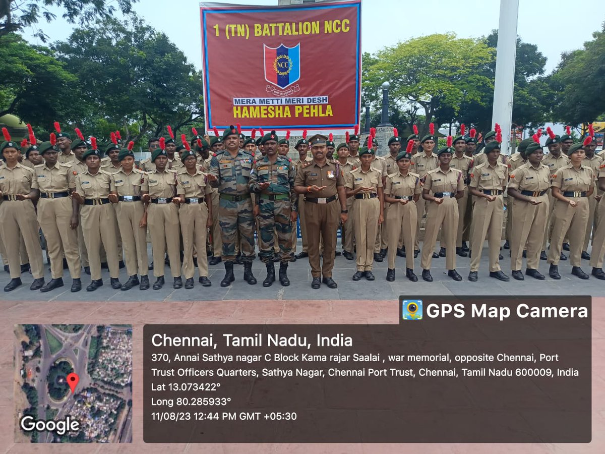 flyarul's tweet photo. Cadets of 1 Tamilnadu Batallion NCC took Pledge on the occasion of Meri Mati Mera Desh Abhiyan at Victory war Memorial Chennai https://t.co/5JJri3fbzd