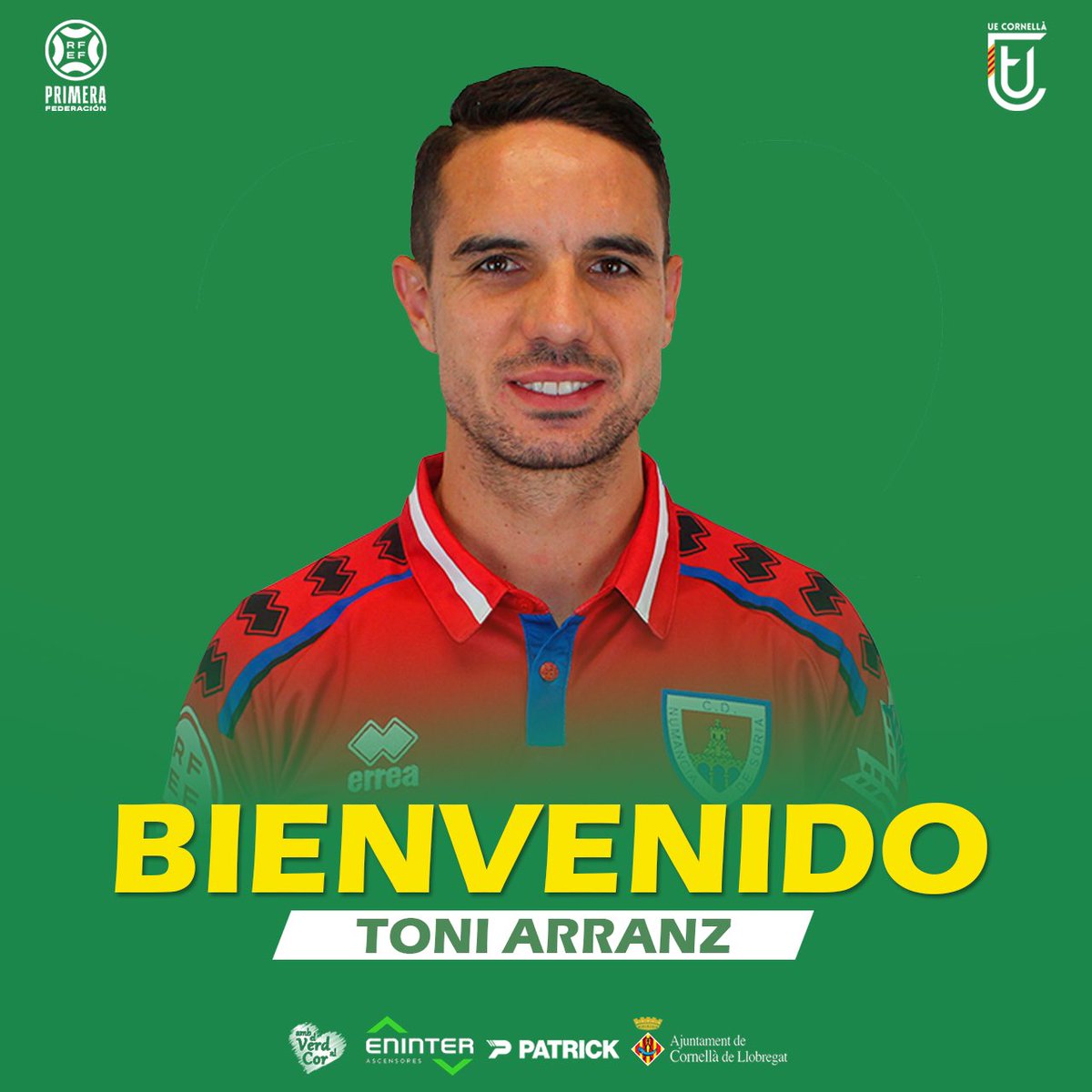 ue_cornella's tweet photo. 🆕 𝗙𝗜𝗖𝗛𝗔𝗝𝗘 𝟮𝟬𝟮𝟯 • 𝟮𝟬𝟮𝟰 🚨

✍🏻 El centrocampista madrileño Toni Arranz se incorpora a la #UECornellà.

🟢 ¡𝗧𝗢𝗗𝗢 𝗔𝗟 𝗩𝗘𝗥𝗗𝗘, @toniarranz6! 

🔗 https://t.co/Fi3isGBvkP

#PrimeraFederación
#Ambelverdalcor 💚 https://t.co/NtEHOXw86B